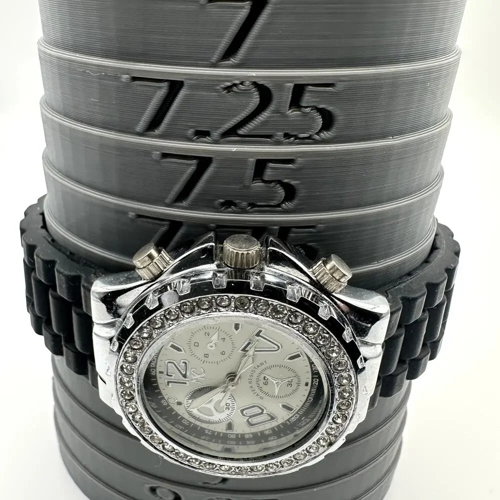 Montres Carlo MC Rhinestone Bezel Black Silicone Quartz Watch